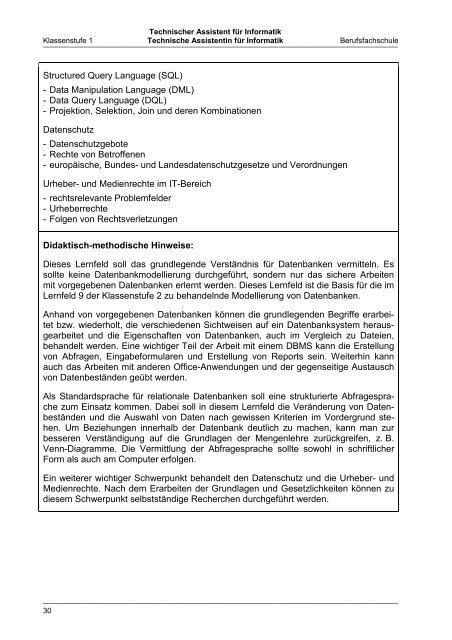 Lehrplan Technischer Assistent für Informatik - Bildungsmarkt ...