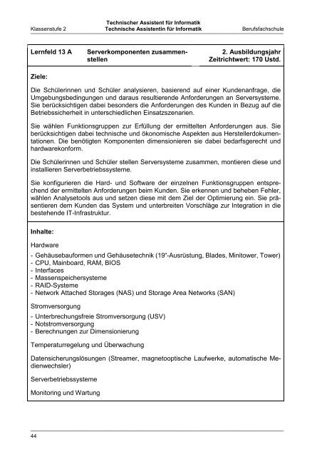 Lehrplan Technischer Assistent für Informatik - Bildungsmarkt ...