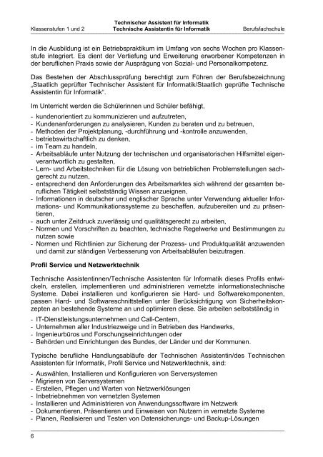 Lehrplan Technischer Assistent für Informatik - Bildungsmarkt ...