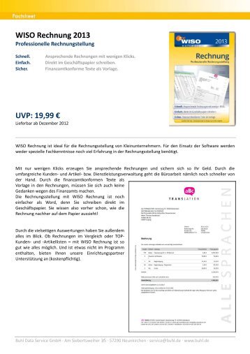 WISO Rechnung 2013 - Buhl Replication Service GmbH