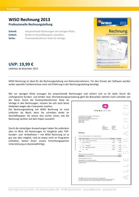 WISO Rechnung 2013 - Buhl Replication Service GmbH
