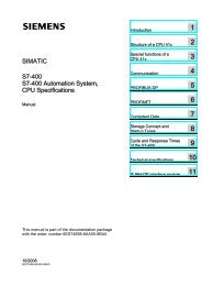 SIMATIC S7-400 S7-400 Automation System, CPU Specifications