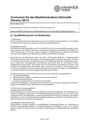 Curriculum für das Bachelorstudium Informatik - Senat - Universität ...