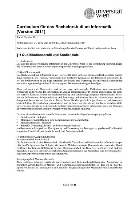 Curriculum für das Bachelorstudium Informatik - Senat - Universität ...