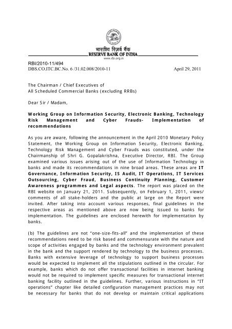 RBI/2010-11/494 DBS.CO.ITC.BC.No. 6 /31.02.008/2010-11 April 29 