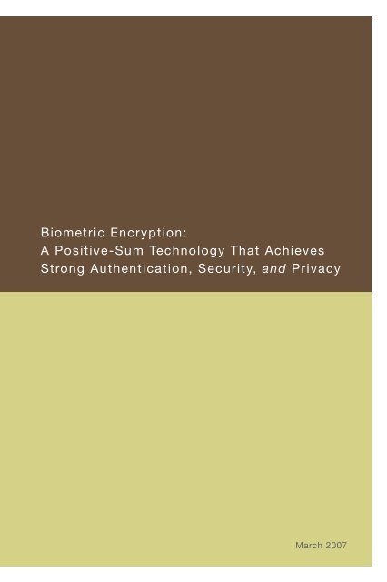 Biometric Encryption: A Positive-Sum Technology That Achieves ...