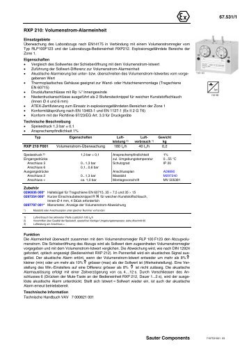 RXP 210: Volumenstrom-Alarmeinheit - Sauter AG