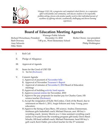 Board of Education Meeting Agenda - USD 320
