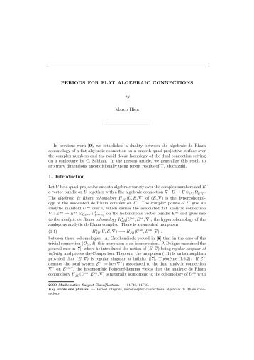 PERIODS FOR FLAT ALGEBRAIC CONNECTIONS by Marco Hien 1 ...