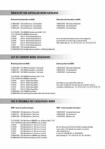 ÜBERSICHT DER AKTUELLEN NORD KATALOGE LIST OF ...