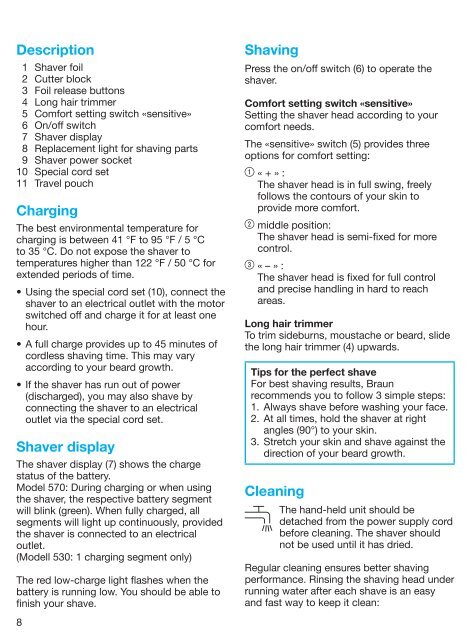 4 - Braun Consumer Service spare parts use instructions manuals