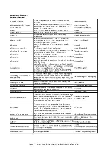 Complete Glossary English-German - Pferdewissenschaften