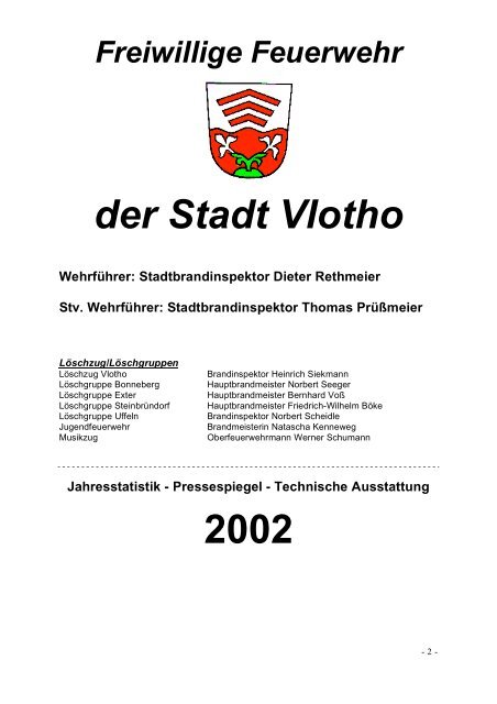 der Stadt Vlotho 2002 - Feuerwehr Vlotho - Hauptfenster