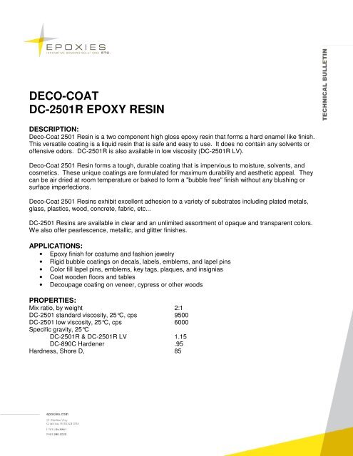 Deco Coat Dc 2501r Epoxy Resin Epoxies Etc