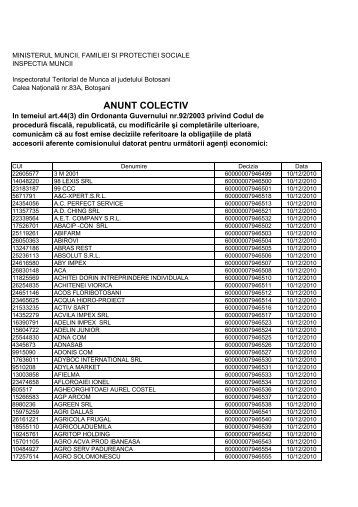 anunt colectiv - Inspectoratul Teritorial de Munca Botosani - Quattro