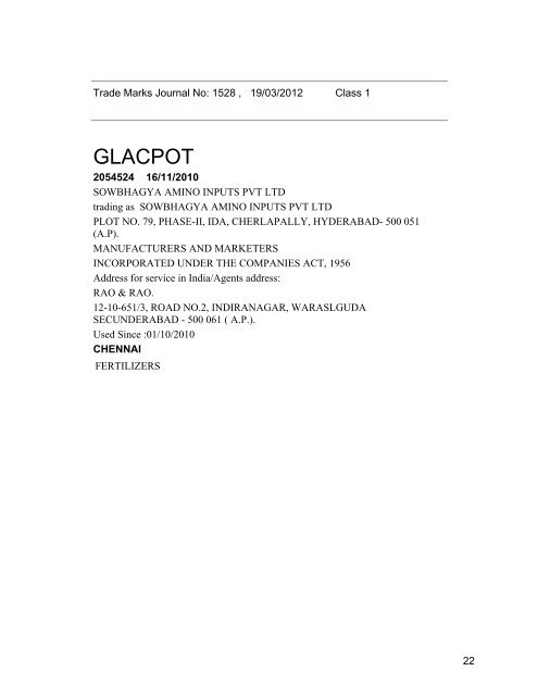 Class - Controller General of Patents, Designs, and Trade Marks