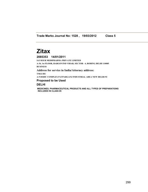 Class - Controller General of Patents, Designs, and Trade Marks