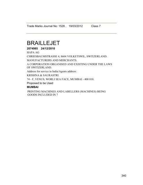 Class - Controller General of Patents, Designs, and Trade Marks