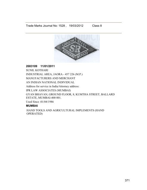 Class - Controller General of Patents, Designs, and Trade Marks