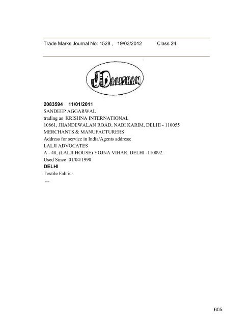 Class - Controller General of Patents, Designs, and Trade Marks