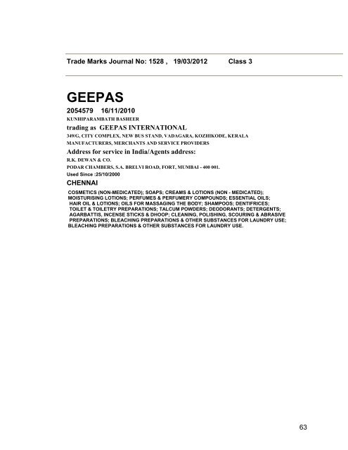 Class - Controller General of Patents, Designs, and Trade Marks