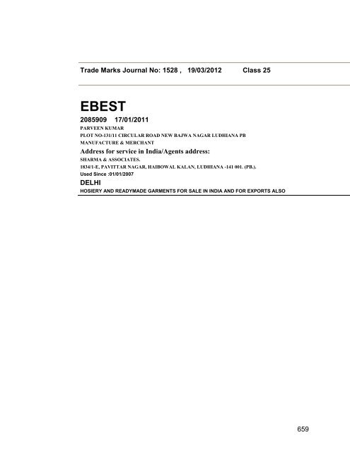 Class - Controller General of Patents, Designs, and Trade Marks