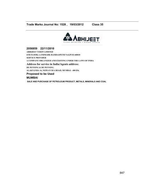 Class - Controller General of Patents, Designs, and Trade Marks