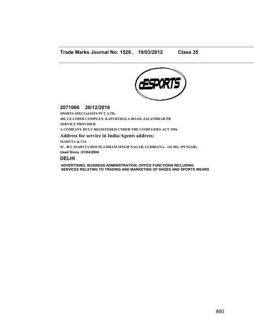 Class - Controller General of Patents, Designs, and Trade Marks