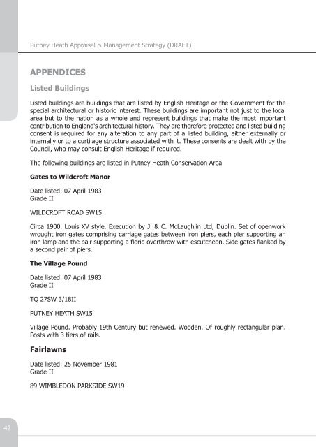 Putney Heath Appraisal & Management Strategy (DRAFT)
