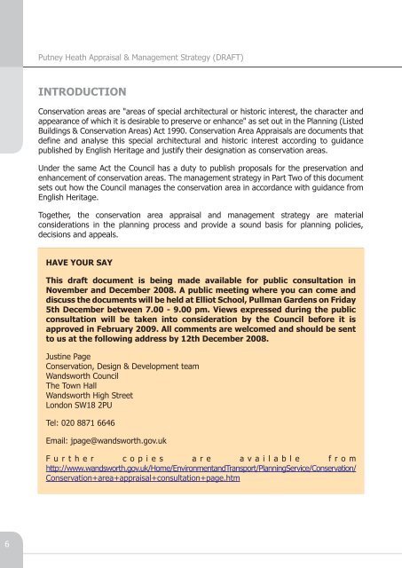 Putney Heath Appraisal & Management Strategy (DRAFT)