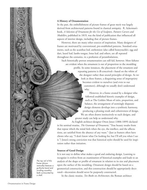 PICTURE FRAMING MAGAZINE Ornamentation In Frame Design