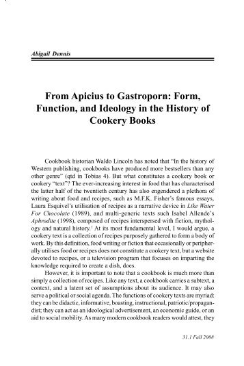 From Apicius to Gastroporn: Form, Function, and Ideology in the ...