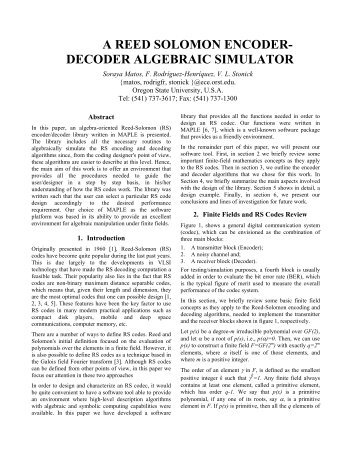 a reed solomon encoder- decoder algebraic simulator