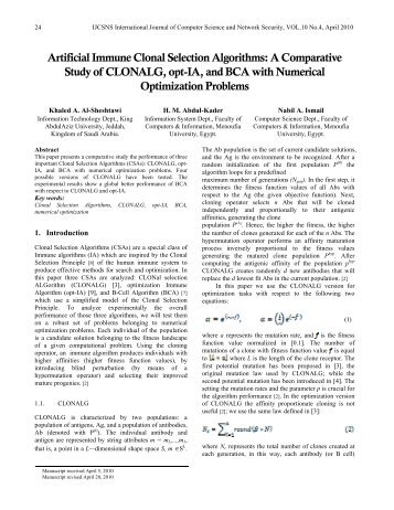 Artificial Immune Clonal Selection Algorithms - IJCSNS ...
