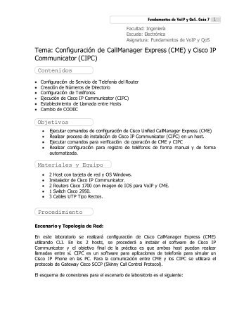 Tema: Configuración de CallManager Express (CME) y Cisco IP ...