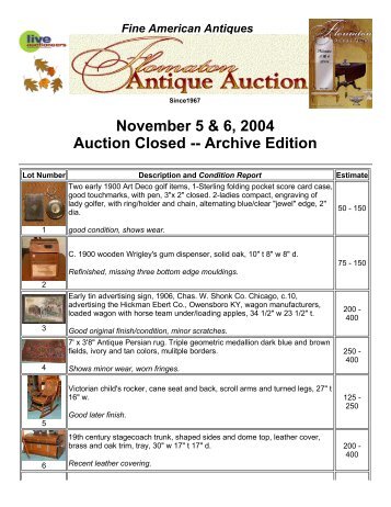 November 5 & 6, 2004 Auction Closed -- Archive Edition - Flomaton