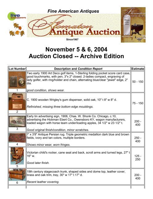 November 5 & 6, 2004 Auction Closed -- Archive Edition - Flomaton