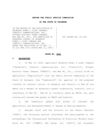 PSC Order No. 5941 - the Delaware Public Service Commission ...