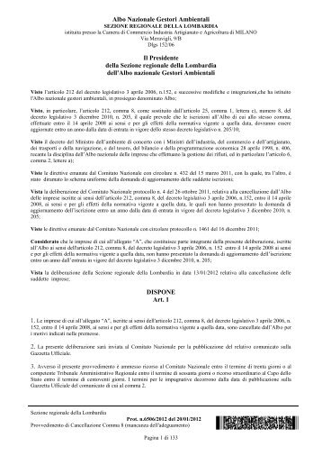 Provvedimento Sezione regionale della Lombardia prot n.6506