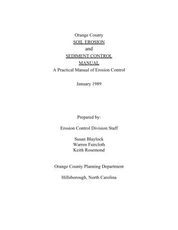 Orange County Soil Erosion and Sediment Control Manual
