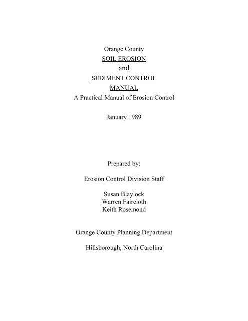 Orange County Soil Erosion and Sediment Control Manual