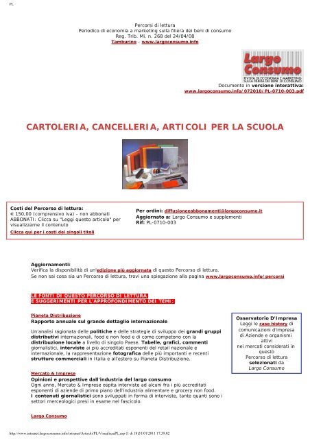 Cartoleria, cancelleria, articoli per la scuola - Largo Consumo