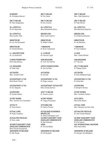Belgium Press Contacts 03-2012 P. 1/74 Note : 02 BIKERS M ...