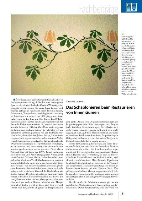 Restaurator im Handwerk – Ausgabe 1/2010 - Kramp & Kramp