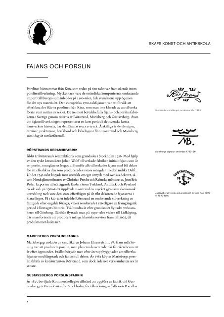 FAJANS OCH PORSLIN - Sveriges Konst-och Antikhandlareförening