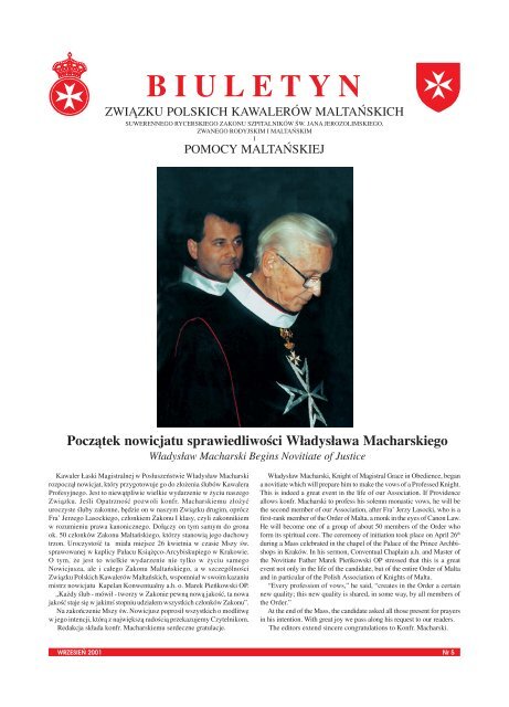 Biuletyn nr 5 01-Sep-2001 - Związek Polskich Kawalerów Maltańskich