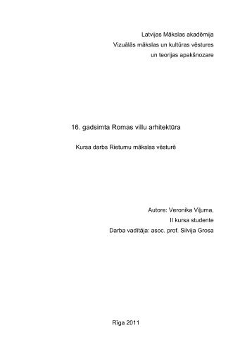 16. gadsimta Romas villu arhitektūra - Latvijas Mākslas akadēmija