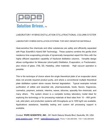 laboratory hybrid distillation still/fractional column ... - Pope Scientific