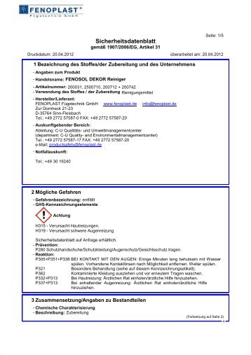 FENOSOL® DEKOR-Reiniger - Fenoplast Fügetechnik GmbH