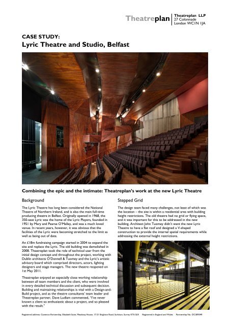 Lyric Theatre and Studio, Belfast - Theatreplan